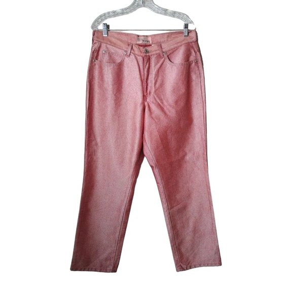 Vintage Reflect Jeans Womens 14 Salmon Pink Straight Wide Leg High Waisted - Picture 1 of 10